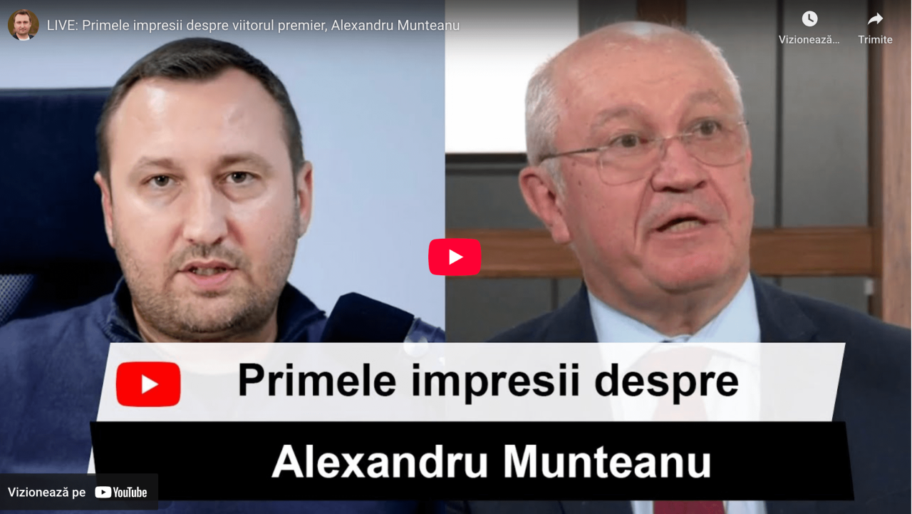 LIVE pe youtube despre candidatura lui Alexandru Munteanu la funcția de premier